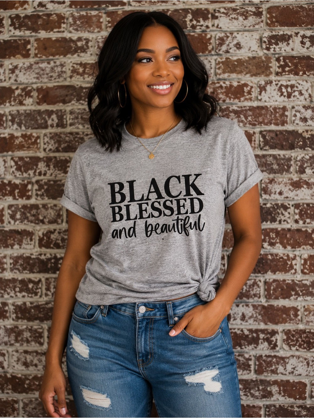 Grey 'Black Blessed and Beautiful' Graphic Tee